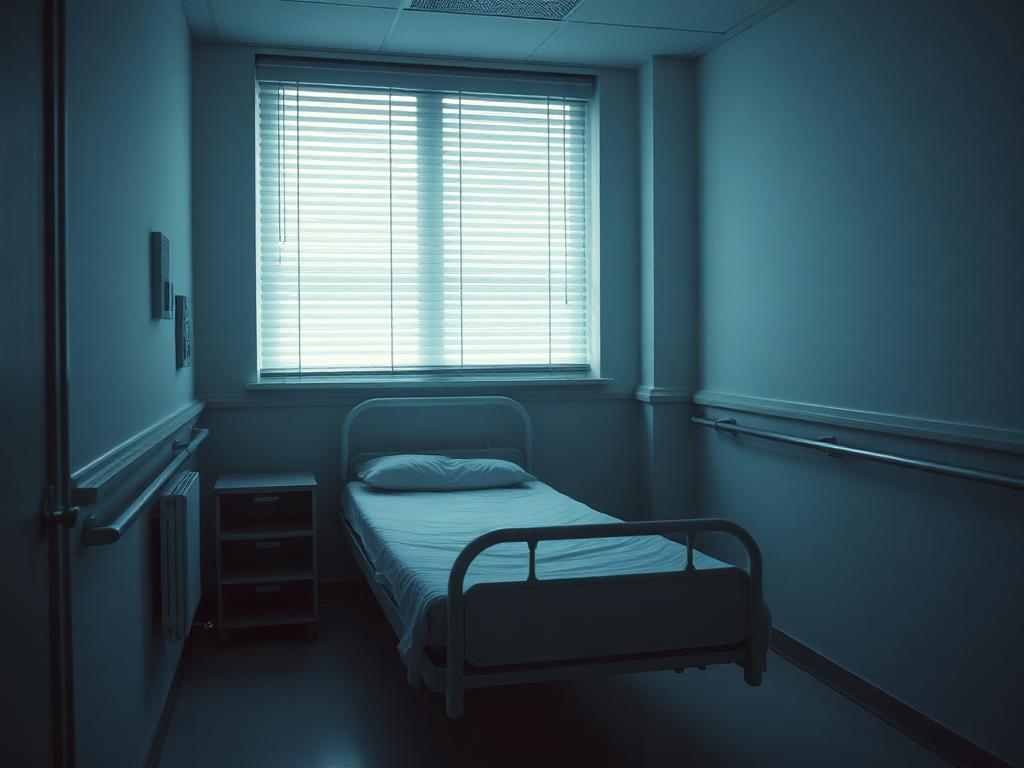 Quarto de unidade psiquiátrica com luz natural