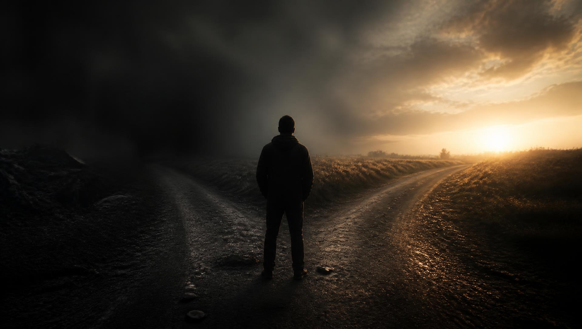 Caminho iluminado ao amanhecer representando esperança e recomeço